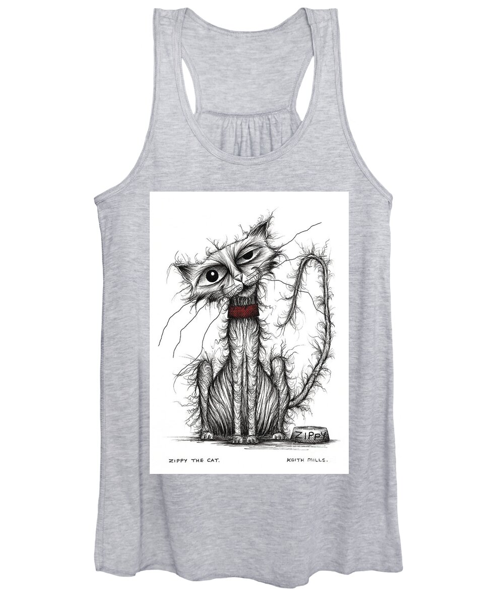 Cat Women's Tank Top featuring the drawing Zippy the cat #2 by Keith Mills