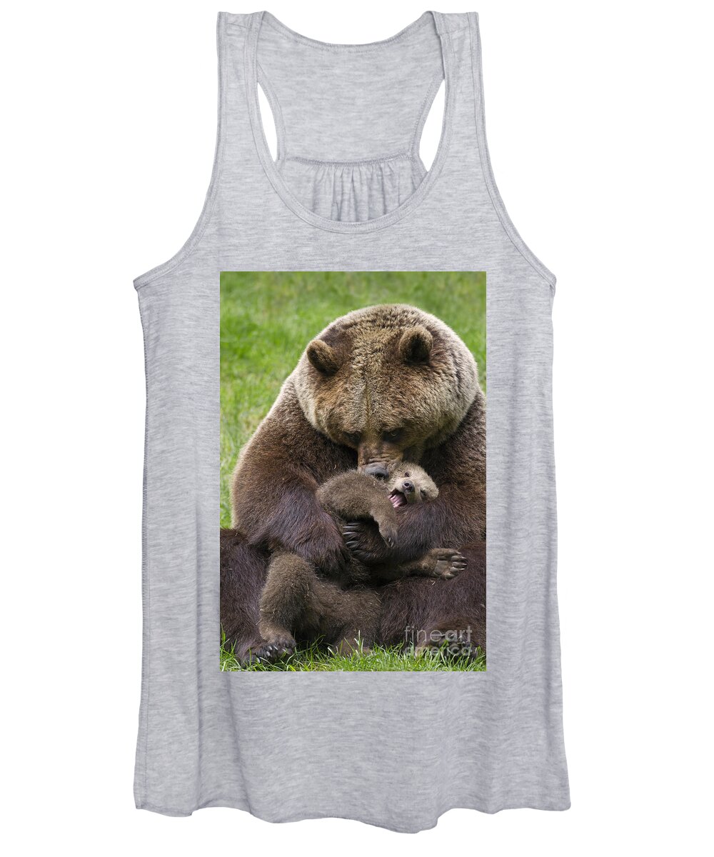 Cute Women's Tank Top featuring the photograph Mother bear cuddling cub by Arterra Picture Library