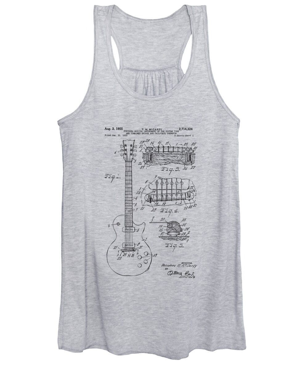 Guitar Women's Tank Top featuring the drawing 1955 McCarty Gibson Les Paul Guitar Patent Artwork Vintage by Nikki Marie Smith