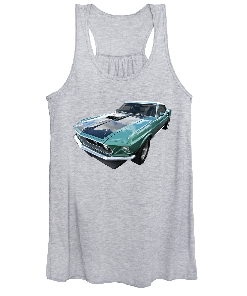 Mustang Women's Tank Top featuring the photograph 1969 Green 428 Mach 1 Cobra Jet Ford Mustang by Gill Billington
