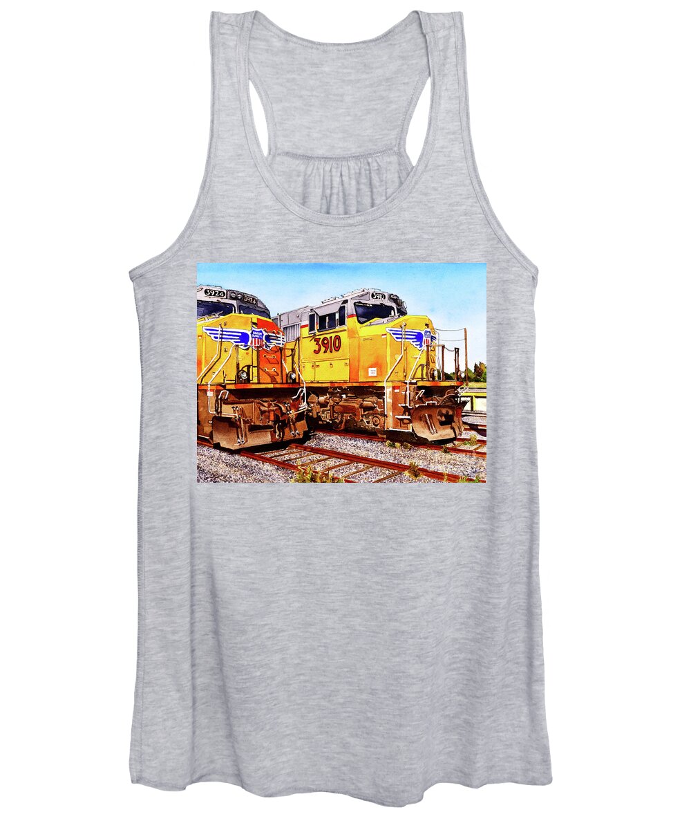 Train Women's Tank Top featuring the painting #214 Trains 3910 and 3924 #214 by William Lum