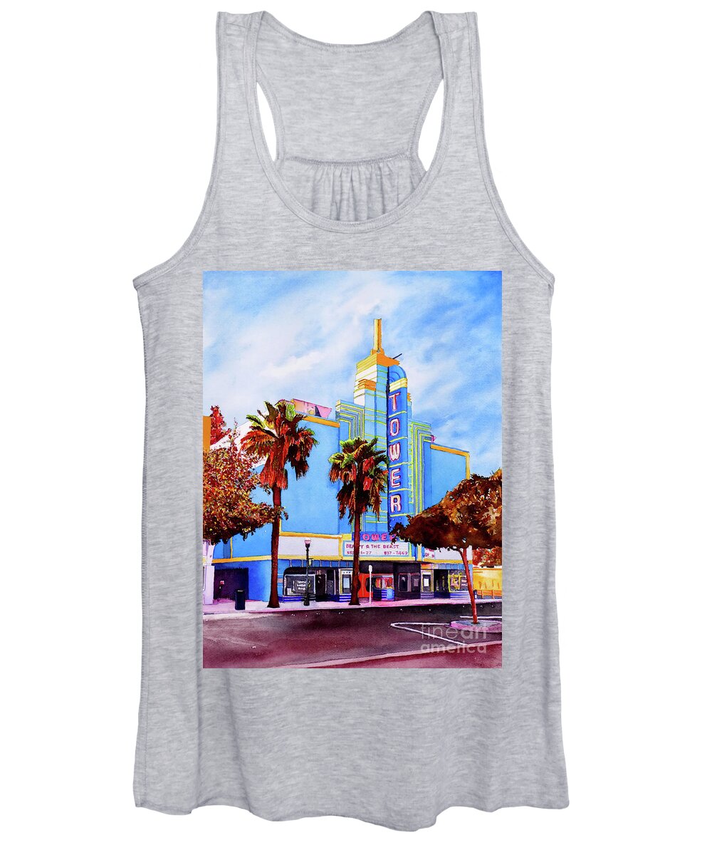 Roseville Ca Women's Tank Top featuring the painting #215 Tower Theater #215 by William Lum