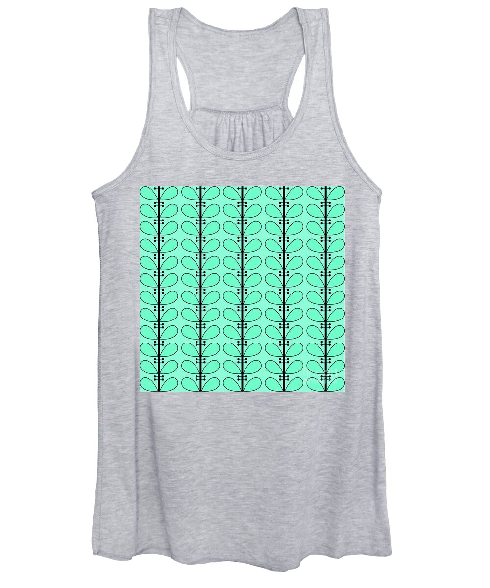 Mid Century Modern Women's Tank Top featuring the digital art Leaves in Aqua by Donna Mibus