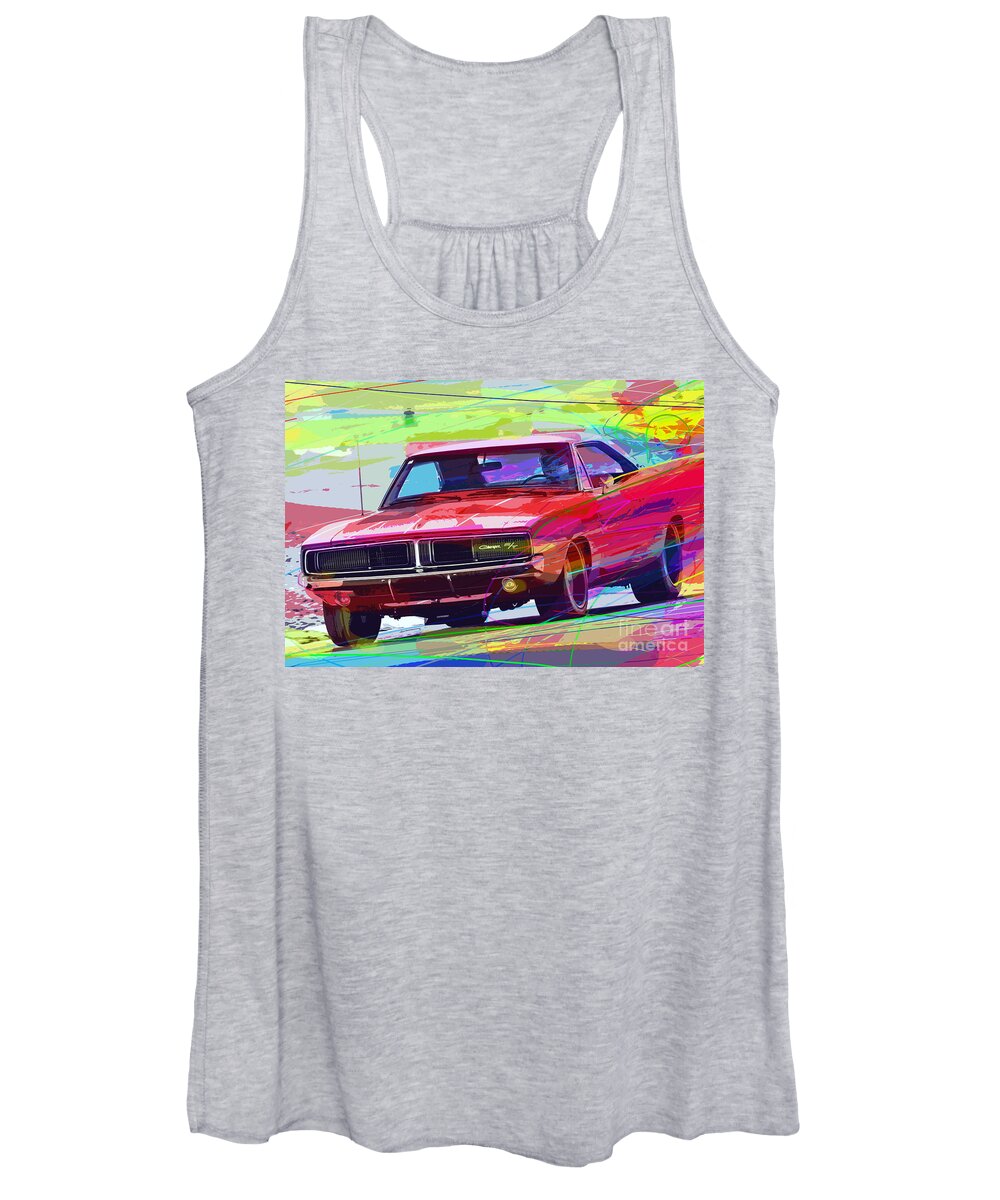 1969 Dodge Women's Tank Top featuring the painting 69 Dodge Charger by David Lloyd Glover