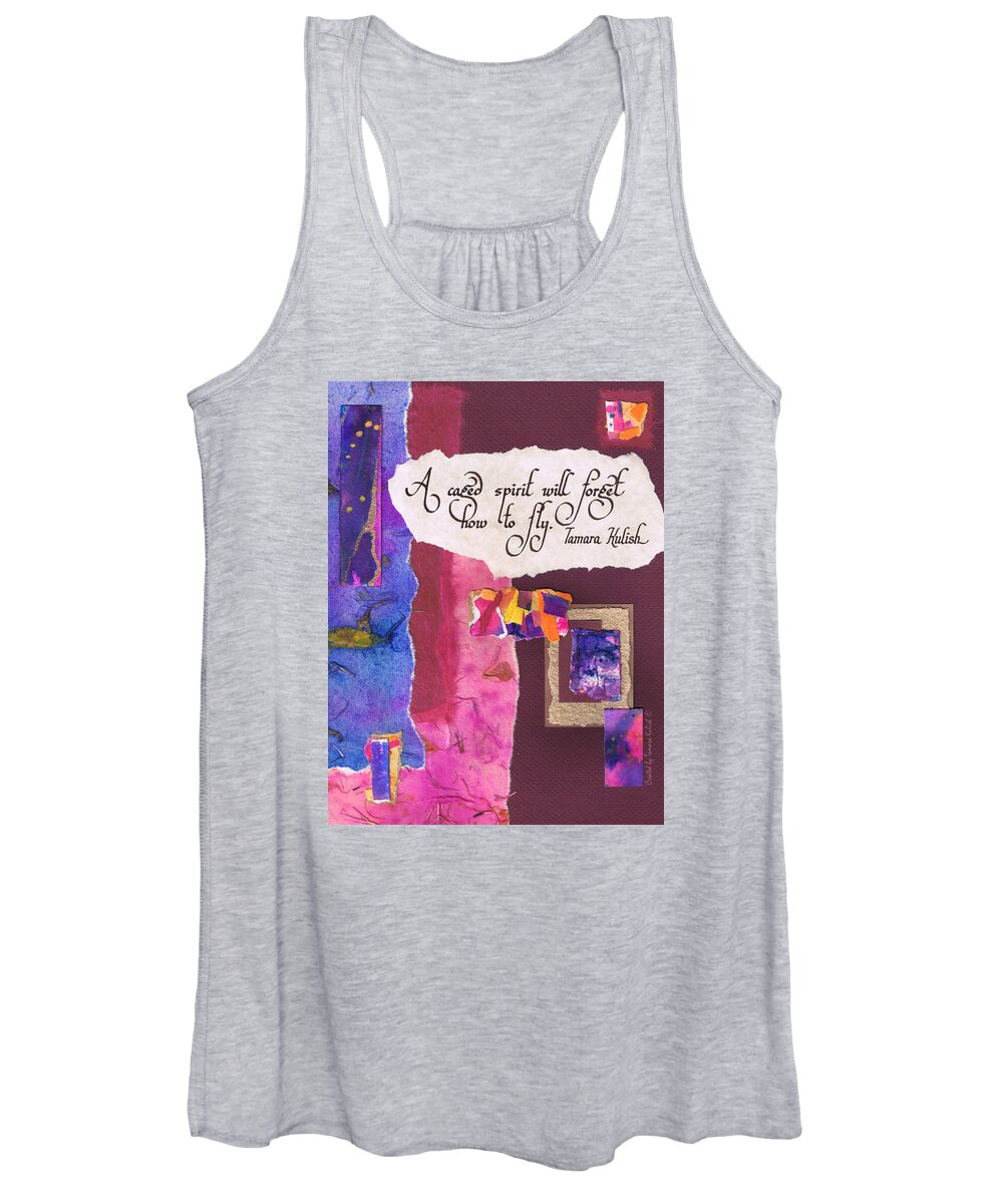 Abstract Women's Tank Top featuring the painting A caged spirit will forget how to fly- maroon by Tamara Kulish