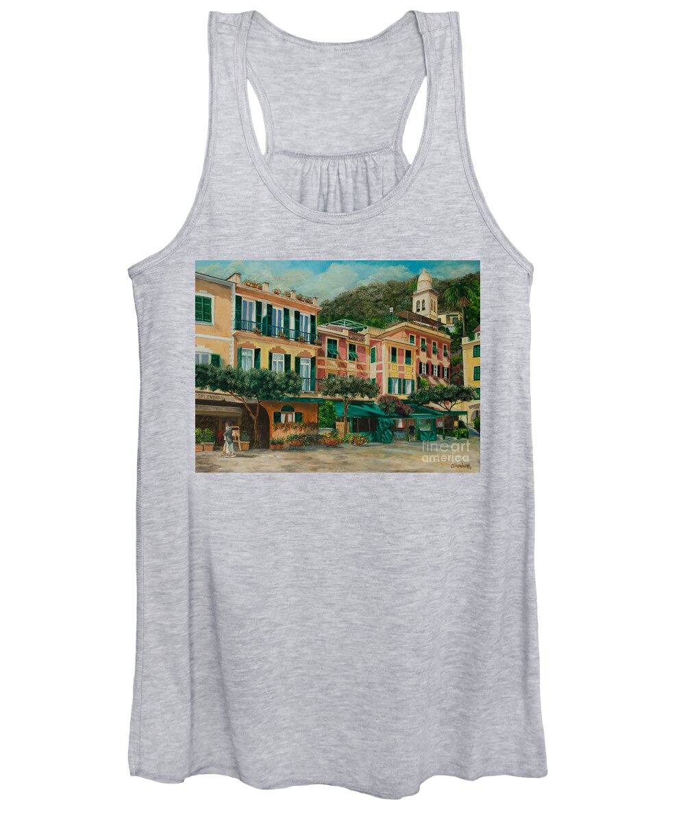 Portofino Italy Art Women's Tank Top featuring the painting A Day in Portofino by Charlotte Blanchard