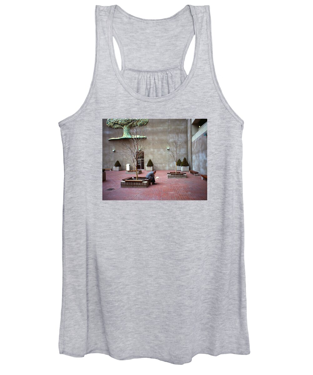 Actions Women's Tank Top featuring the photograph A good tree to come to...to read by Mike Evangelist