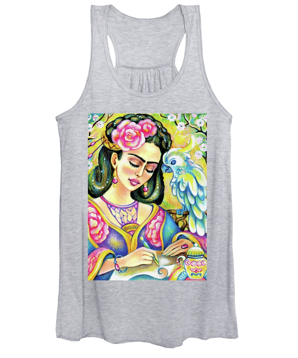 Woman And Parrot Women's Tank Top featuring the painting A Letter to Far Away by Eva Campbell