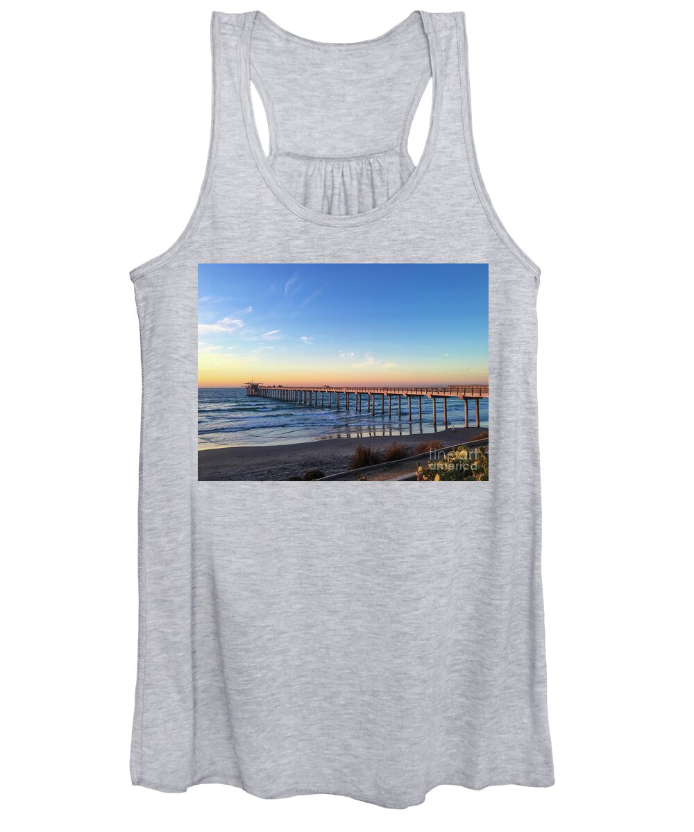 Beach Women's Tank Top featuring the photograph A Long Look at Scripps Pier at Sunset by David Levin