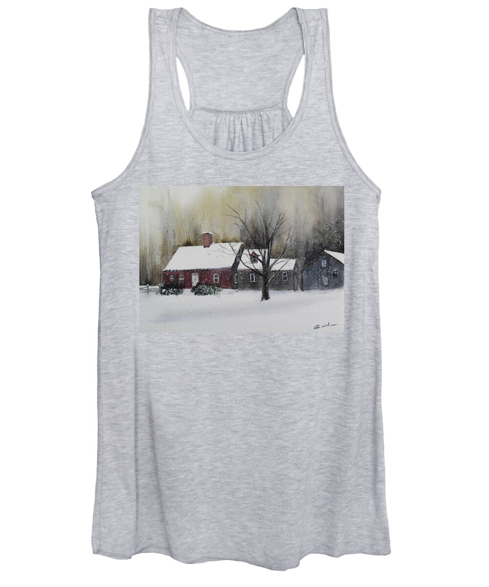 Snow Landscape Maine Christmas Rural Snowfall Women's Tank Top featuring the painting Snowy Afternoon by Glenn Galen
