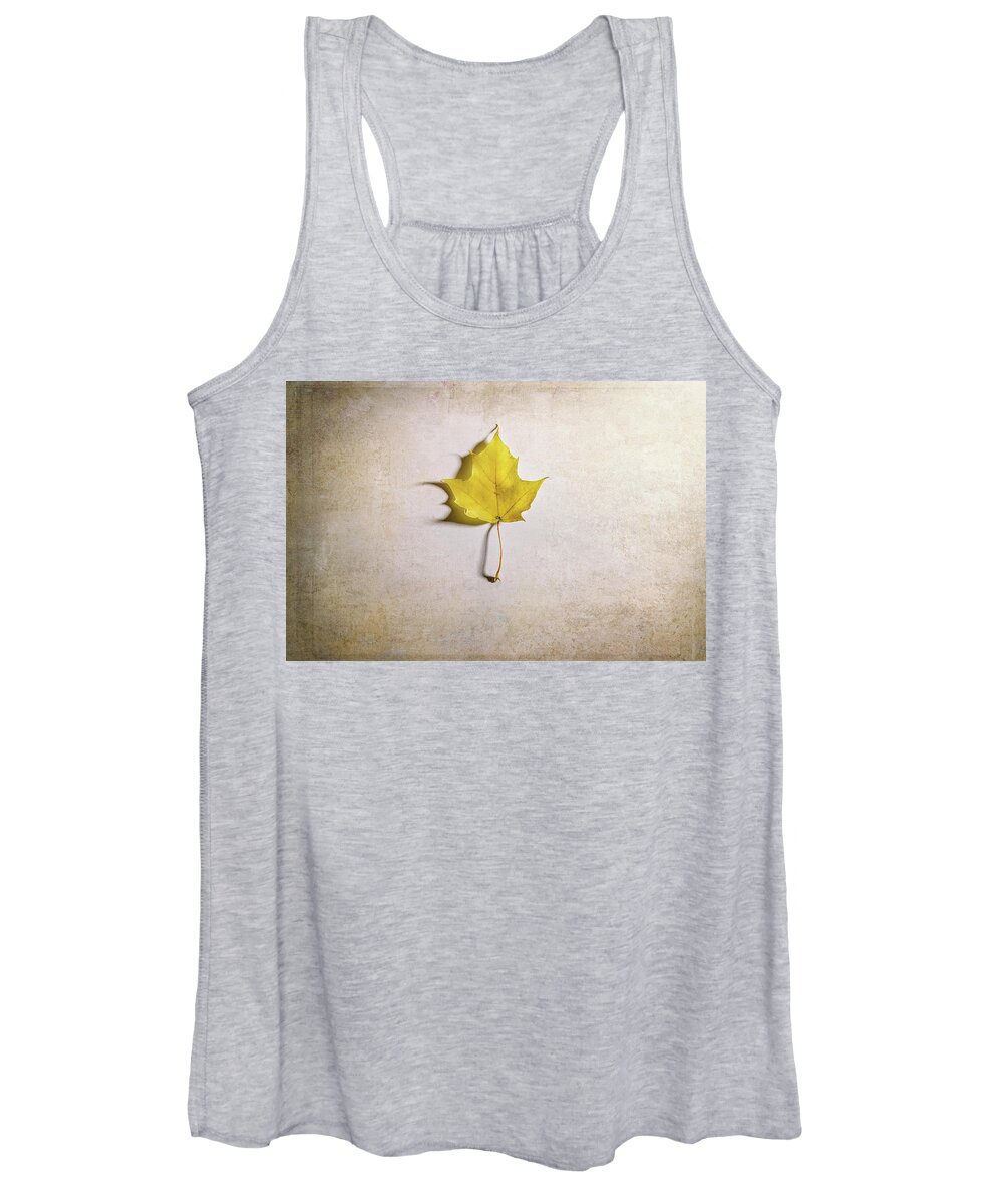 Maple Leaf Women's Tank Top featuring the photograph A Single Yellow Maple Leaf by Scott Norris