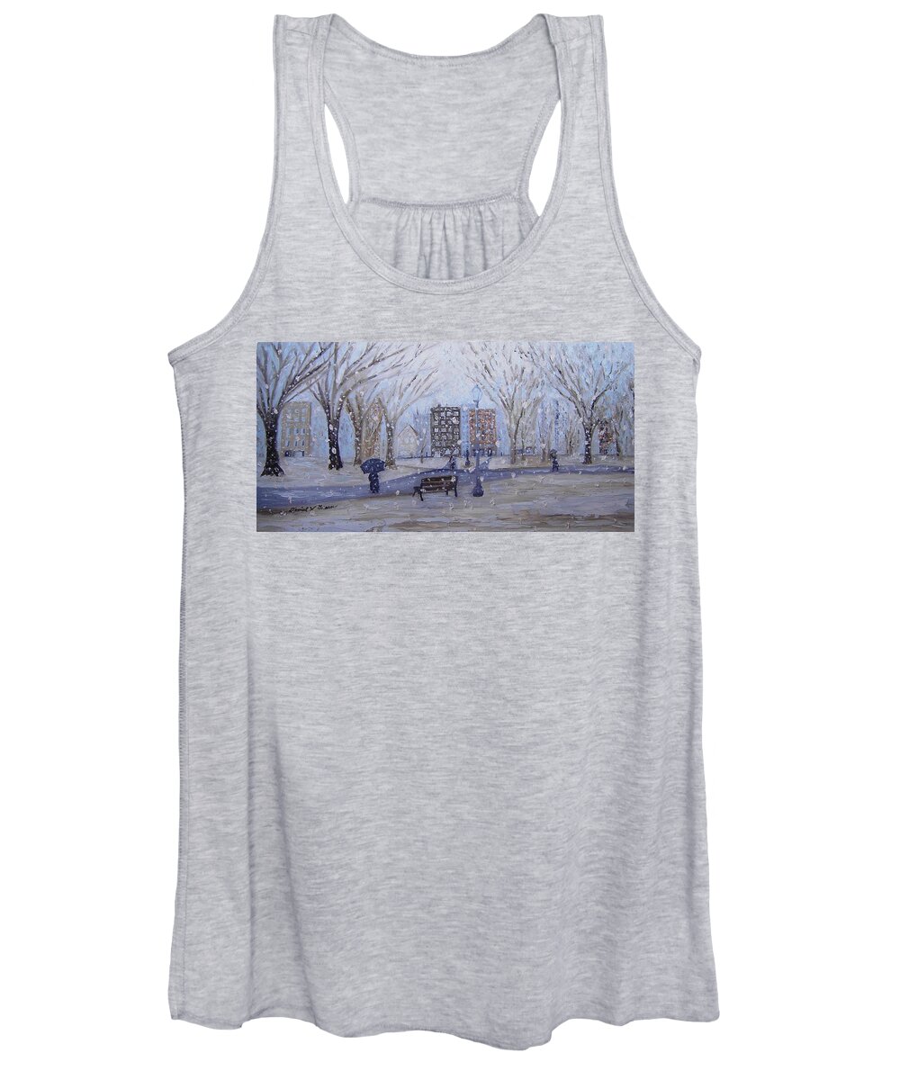 Snow Women's Tank Top featuring the painting A Snowy Afternoon in the Park by Daniel W Green