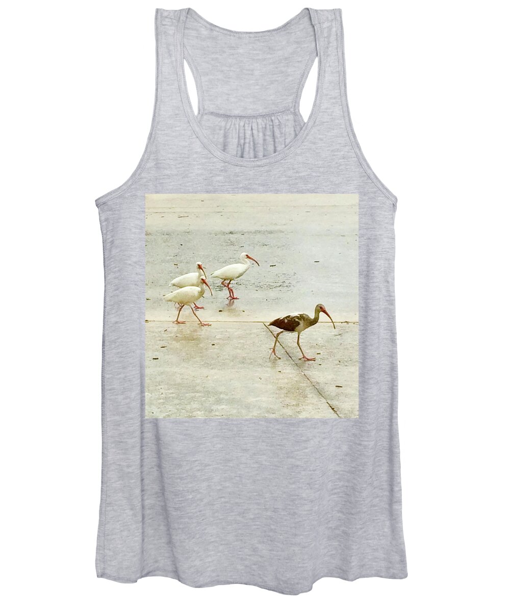 Egrets Women's Tank Top featuring the photograph A Step Ahead by Suzanne Udell Levinger