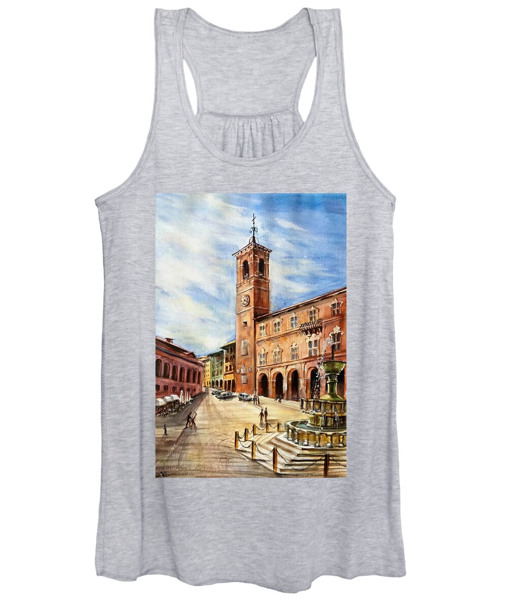 Town Women's Tank Top featuring the painting A view from Fabriano by Katerina Kovatcheva