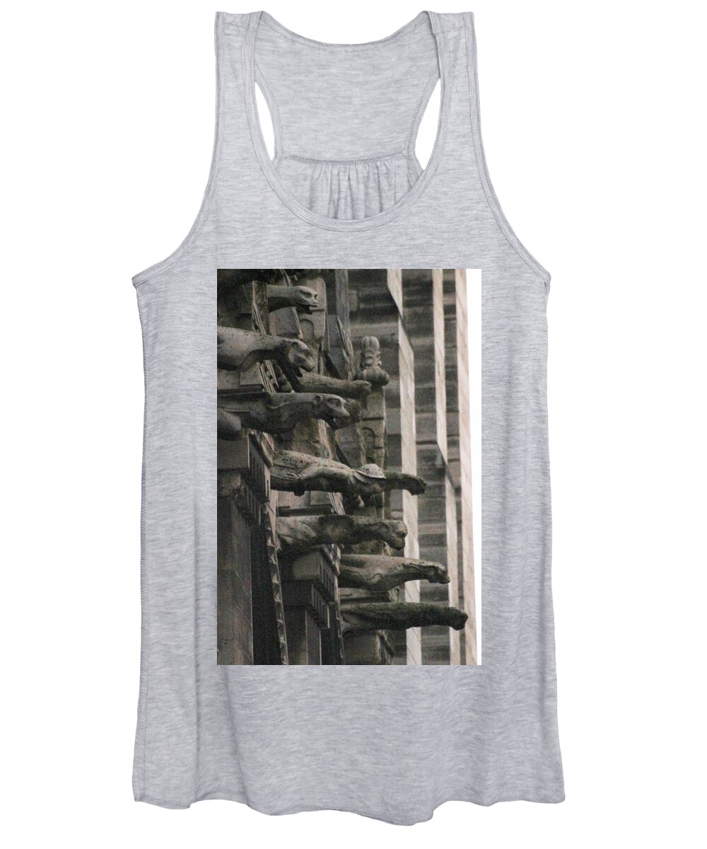 Gargoyles Women's Tank Top featuring the photograph A Wall of Gargoyles Notre dame cathedral by Christopher J Kirby