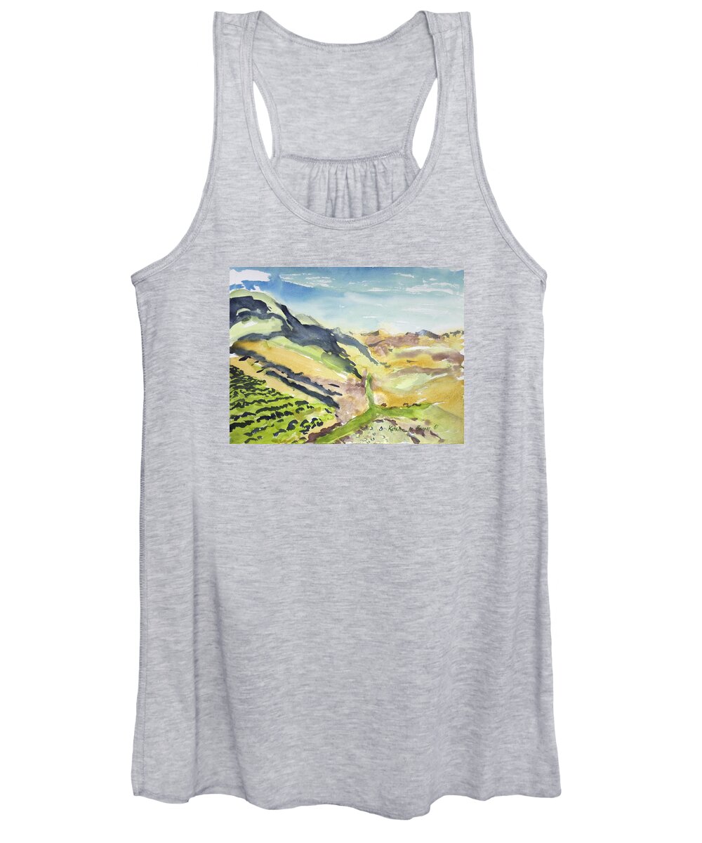  Women's Tank Top featuring the painting Abstract Hillside by Kathleen Barnes