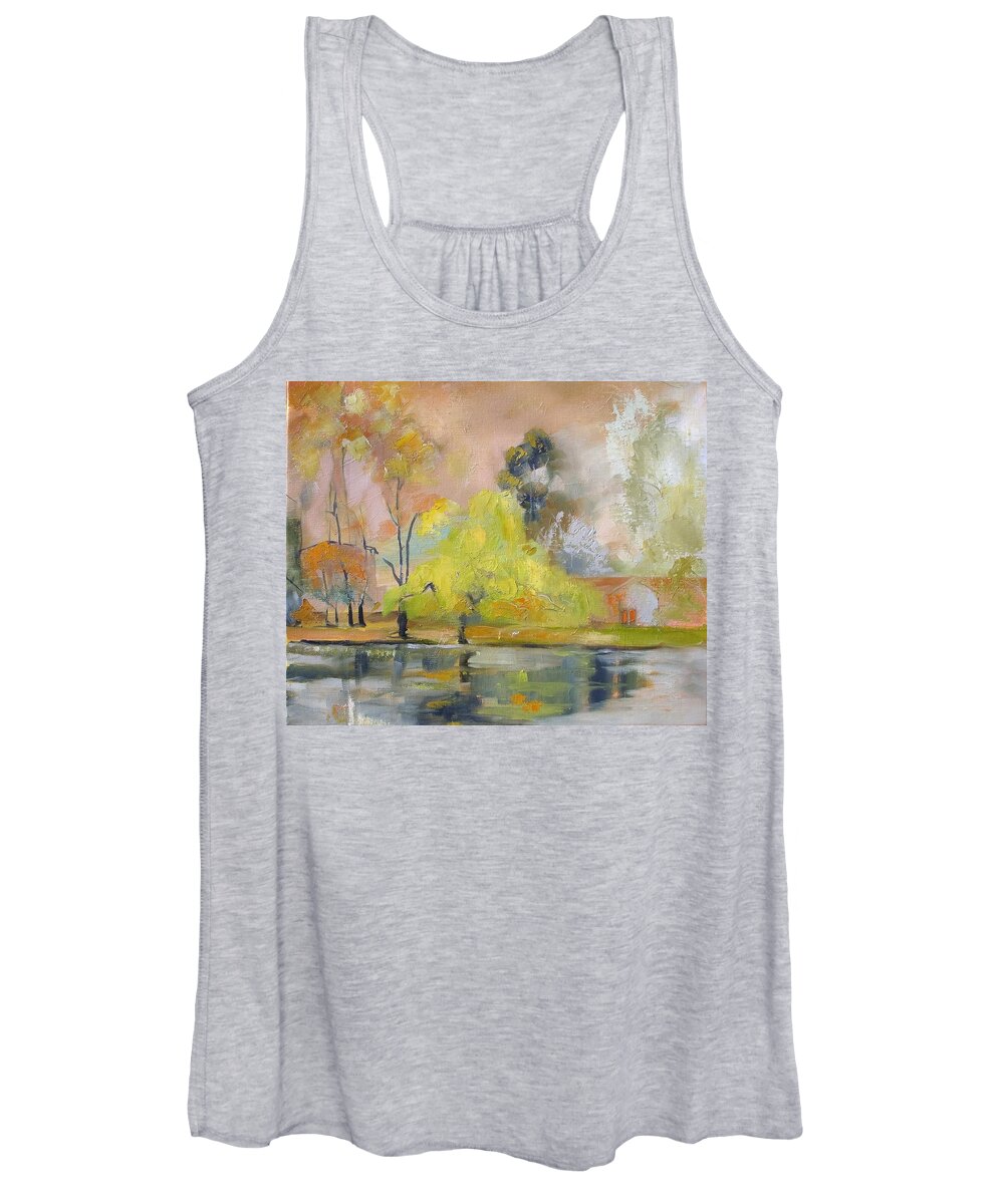 Jarnac Women's Tank Top featuring the painting Abstract on Charente - Jarnac by Kim PARDON
