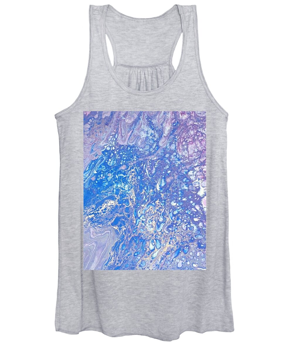 #acrylicdirtypours #acrylicpaintings #carylicswithbluesandpurple #coolart #sugarplumtheband #acrylicart #acrylicwithcoolcolors #abstractartforsale #camvasartprints #originalartforsale #abstractartpaintings Women's Tank Top featuring the painting Acrylic Dirty Pour using blues, purples and gold by Cynthia Silverman