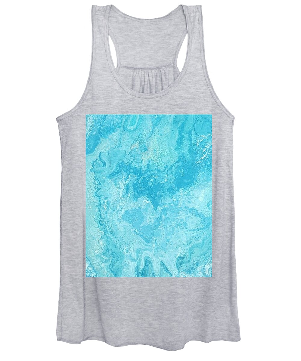 #acrylicdirtypour #abstractacrylics #abstractpainting #coolcolorart #coolart Women's Tank Top featuring the painting Acrylic Dirty Pour with Teals aquas and gold by Cynthia Silverman