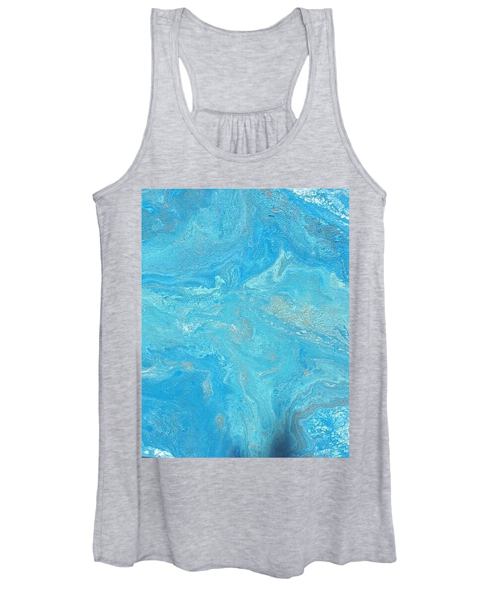 #acrylicdirtypours #abstractacrylics #coolbluesacrylics #coolpaintings #abstractartforsale #camvasartprints #originalartforsale #abstractartpaintings Women's Tank Top featuring the painting Acrylic Dirty Pour with Turquoise Aquas Blues and Gold by Cynthia Silverman