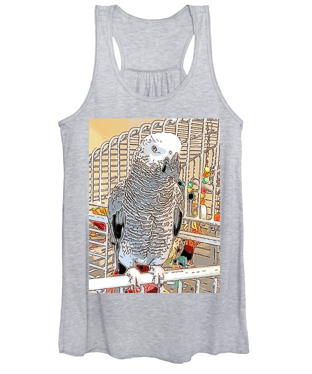 Pencil Women's Tank Top featuring the photograph African Grey Parrot in pencil by Jennifer Grossnickle