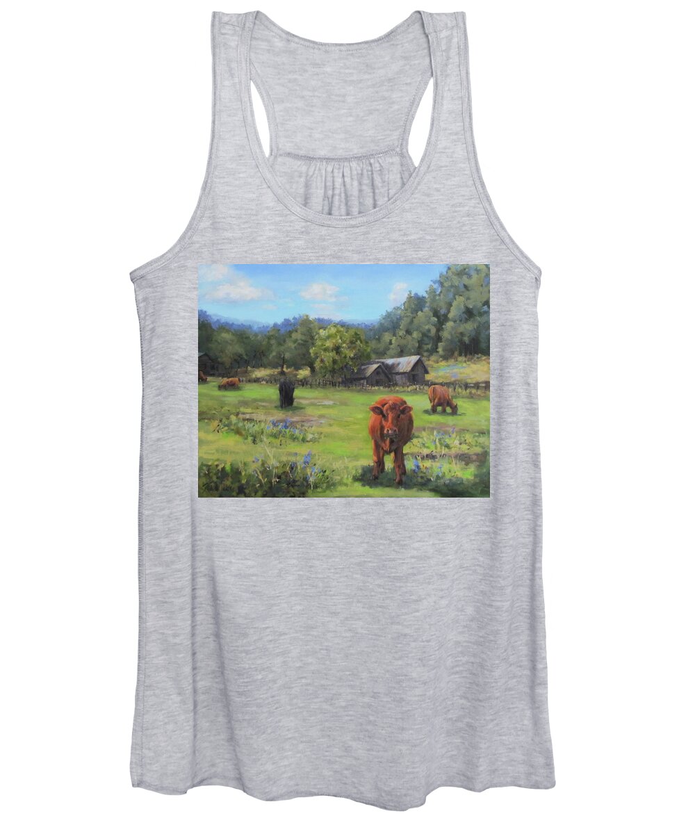 Rural Women's Tank Top featuring the painting Afternoon Snack by Karen Ilari