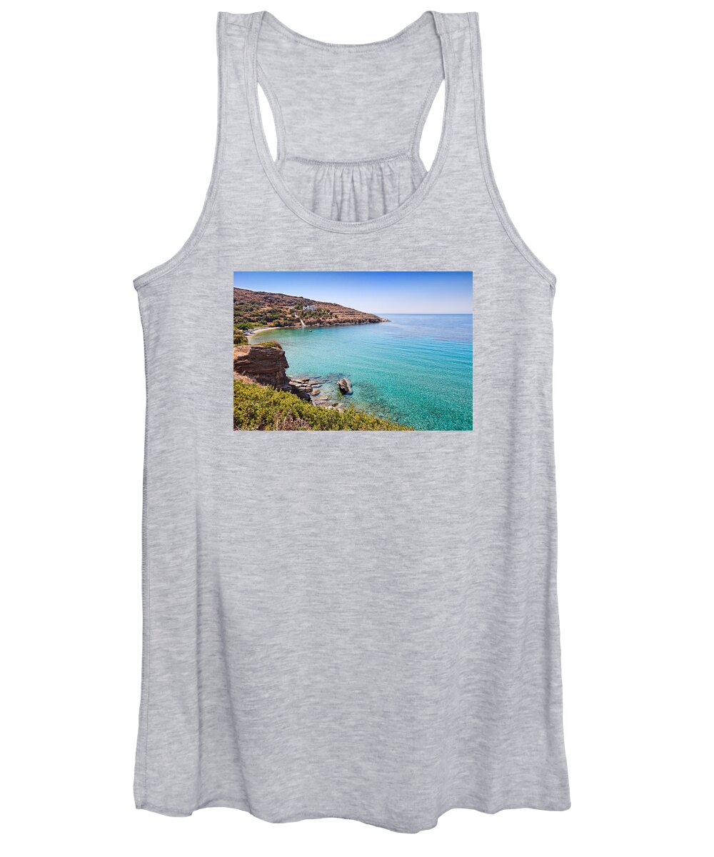 Agia Women's Tank Top featuring the photograph Agia Marina beach in Andros - Greece by Constantinos Iliopoulos
