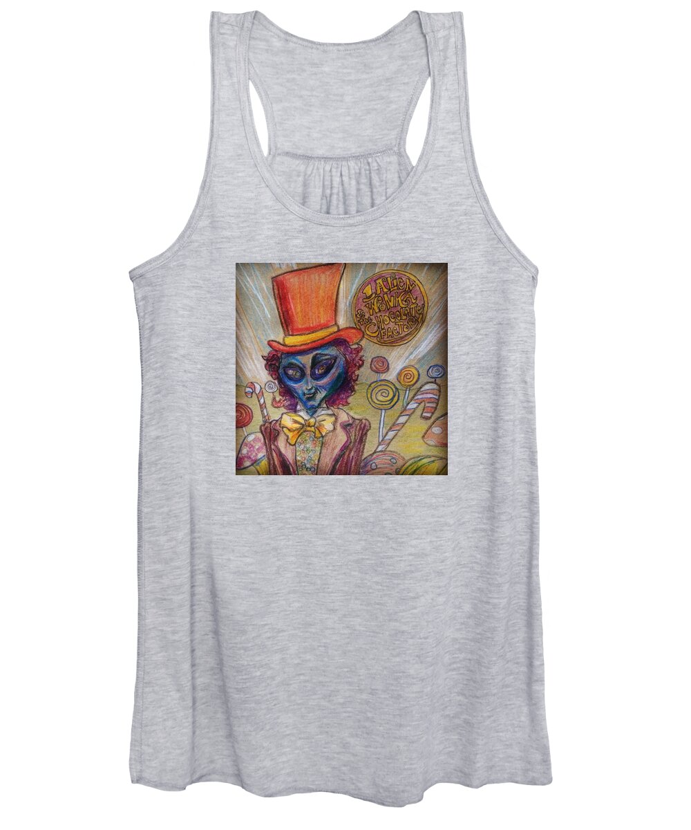 Willie Wonka & The Chocolate Factory Women's Tank Top featuring the drawing Alien Wonka and the Chocolate Factory by Similar Alien