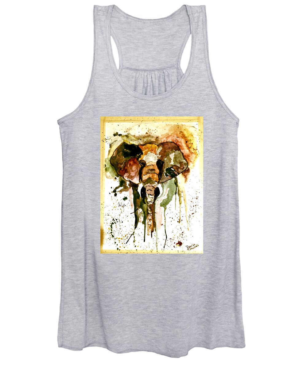 Abstract Elephant Women's Tank Top featuring the painting All Ears by Denise Tomasura