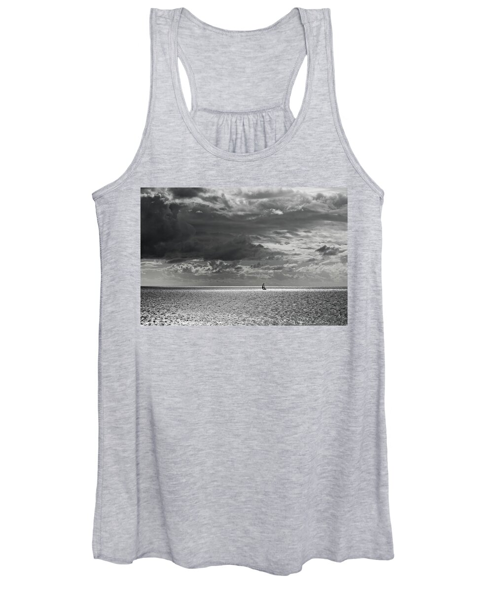 Black And White Photography Women's Tank Top featuring the photograph Alone But Not Lonely Black and White by Allan Van Gasbeck