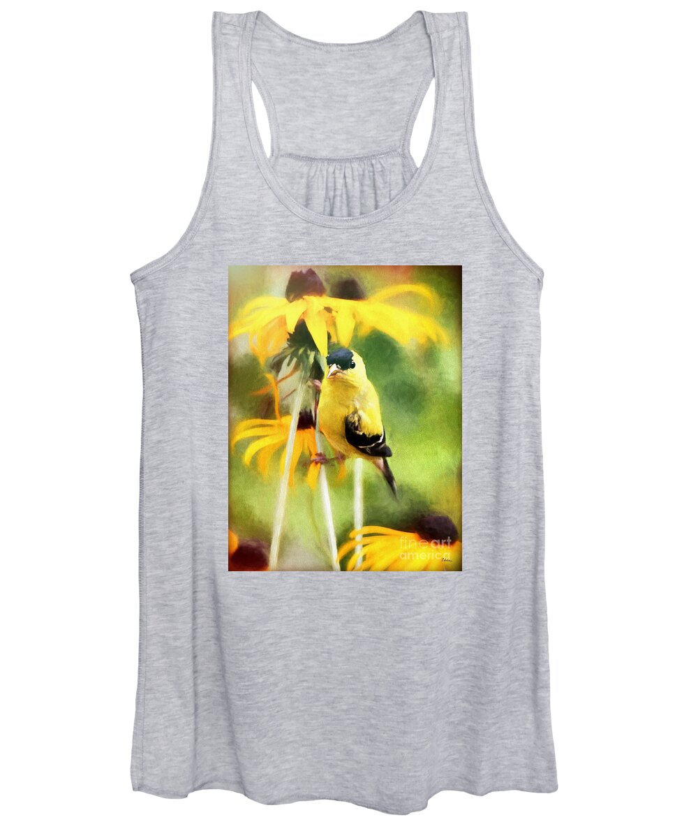 American Goldfinch Women's Tank Top featuring the mixed media American Goldfinch by Tina LeCour