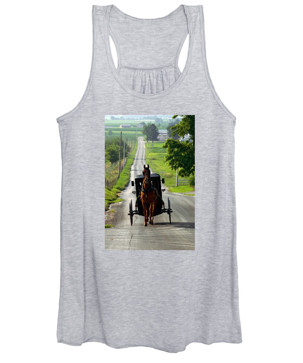 Lawrence Women's Tank Top featuring the photograph Amish Morning Commute by Lawrence Boothby