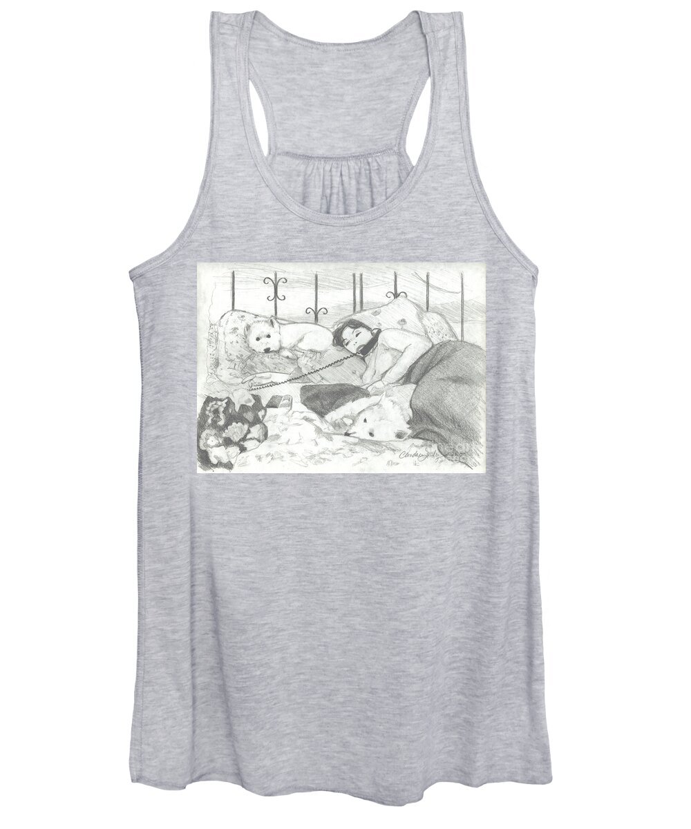 Dogs Women's Tank Top featuring the painting Amy with Dogs on Phone by Candace Lovely