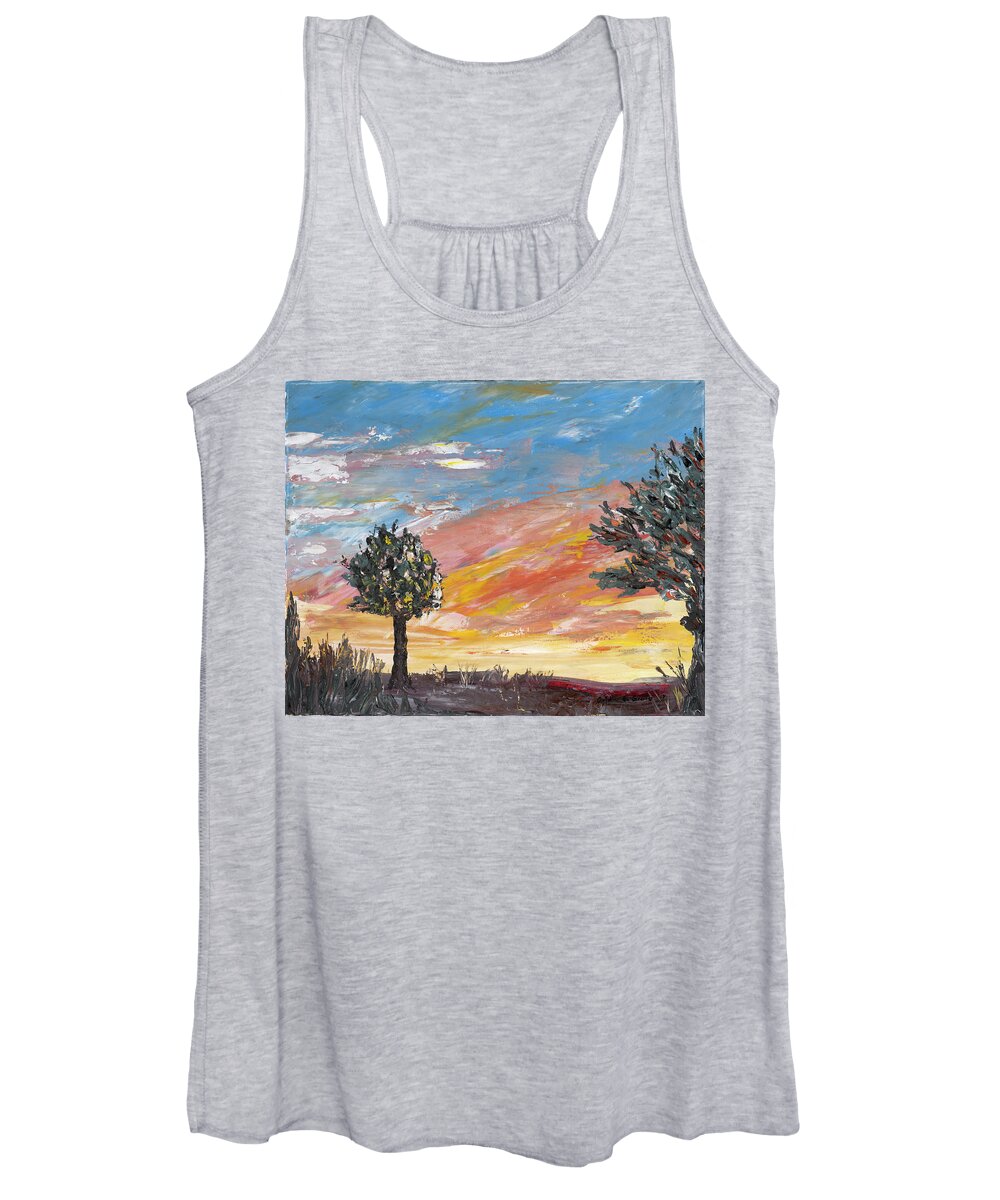 Landscape Women's Tank Top featuring the painting An Ohio Sunset by Ovidiu Ervin Gruia