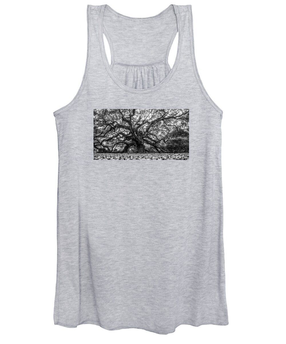 Charleston Women's Tank Top featuring the photograph Angel Oak Tree Black and White by John McGraw