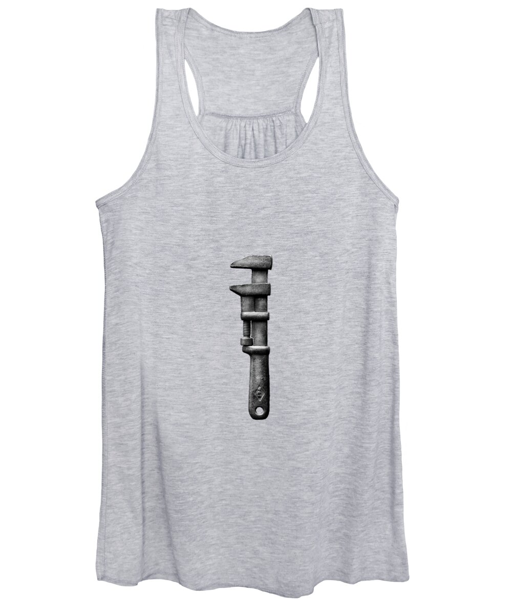Antique Women's Tank Top featuring the photograph Antique Adjustable Wrench BW by YoPedro
