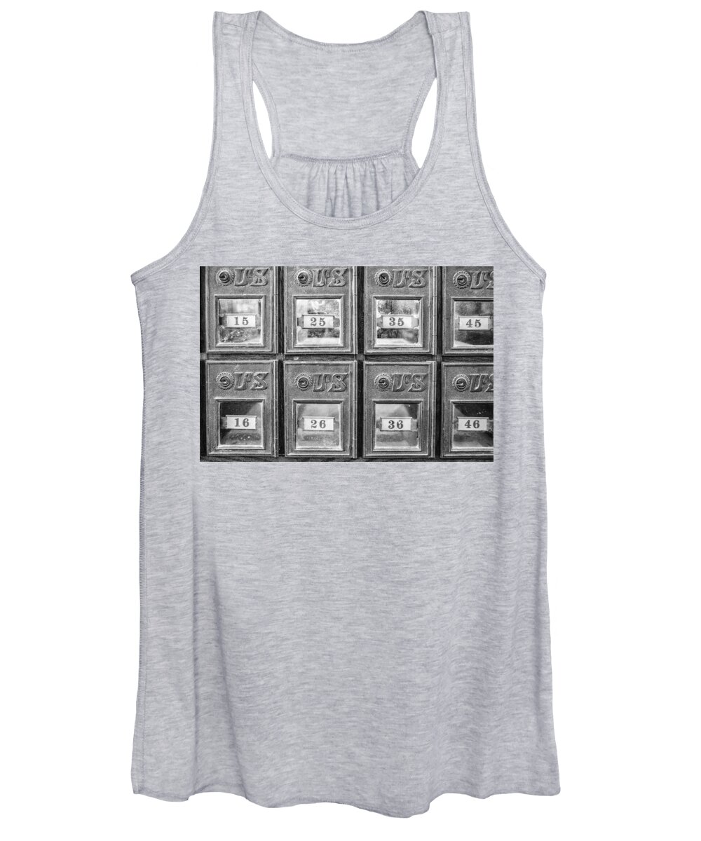 Antique Women's Tank Top featuring the photograph Antique Mailbox Black and White by Kathy Adams Clark
