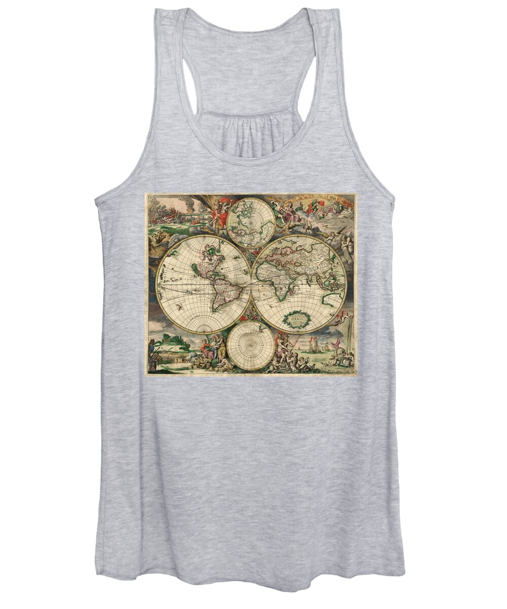 Antique Map Of The World Women's Tank Top featuring the painting Antique Map Of The World - 1689 by Marianna Mills