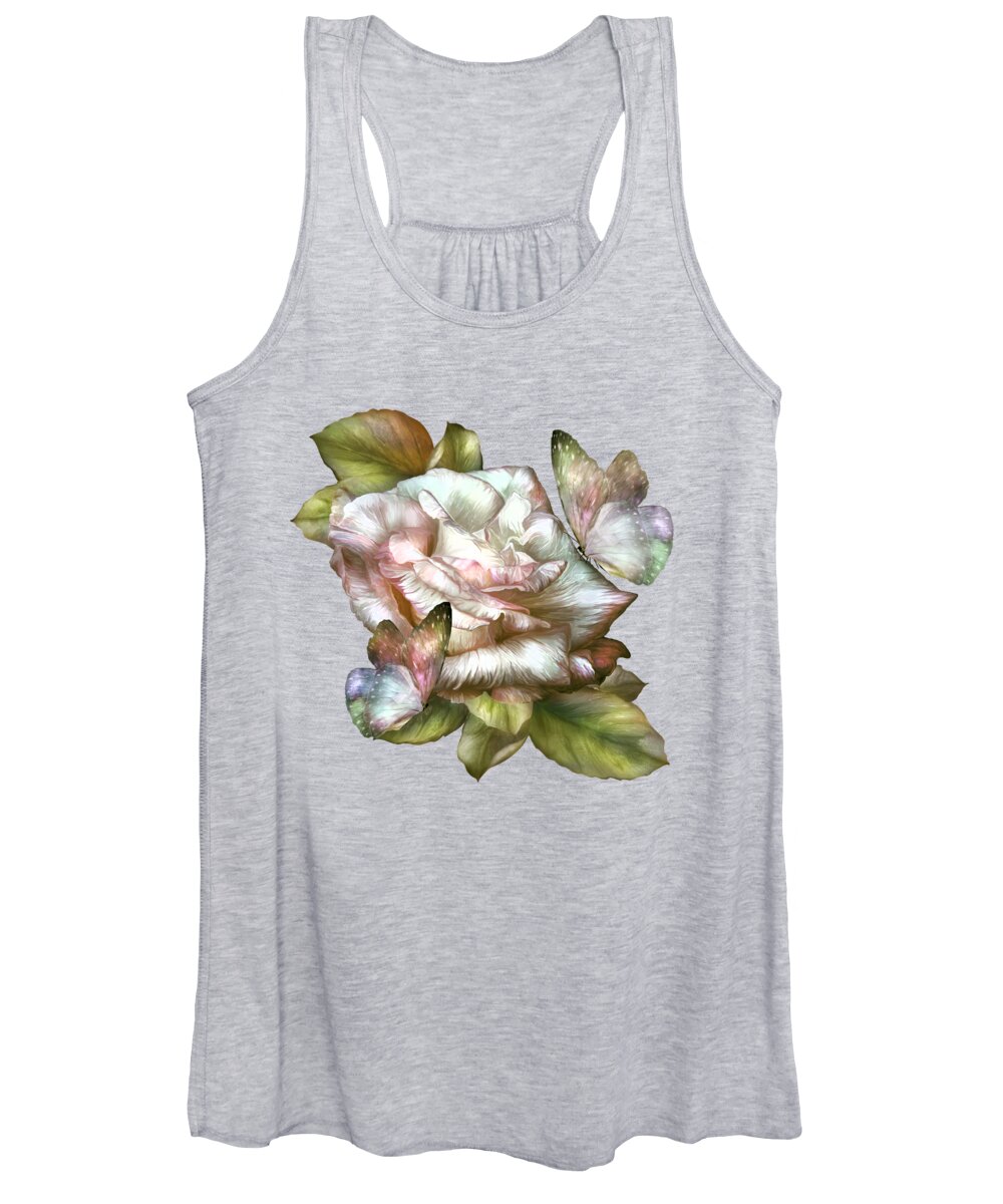 Antique Rose And Butterflies Women's Tank Top featuring the mixed media Antique Rose And Butterflies by Carol Cavalaris