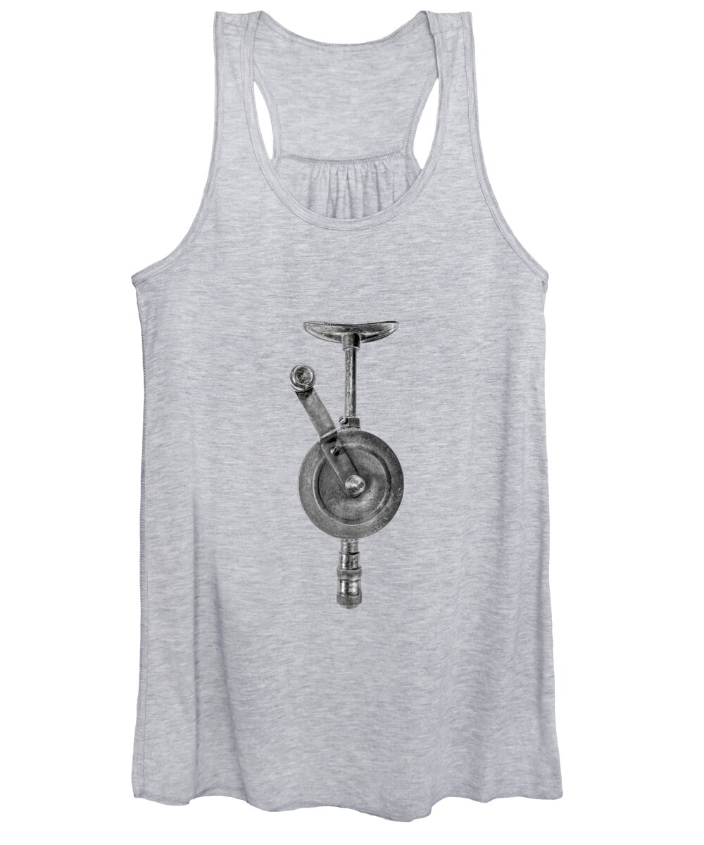 Antique Women's Tank Top featuring the photograph Antique Shoulder Drill Front BW by YoPedro