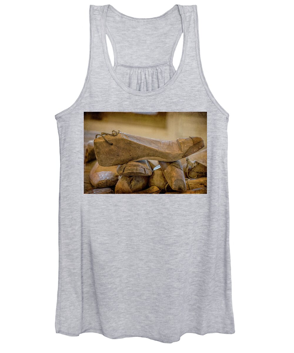 Tl Wilson Photography Women's Tank Top featuring the photograph Antique Wooden Shoe Forms - 2 by Teresa Wilson