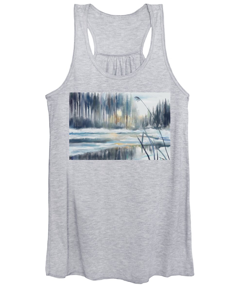 Painting Women's Tank Top featuring the digital art Snow from yesterday by Ivana Westin