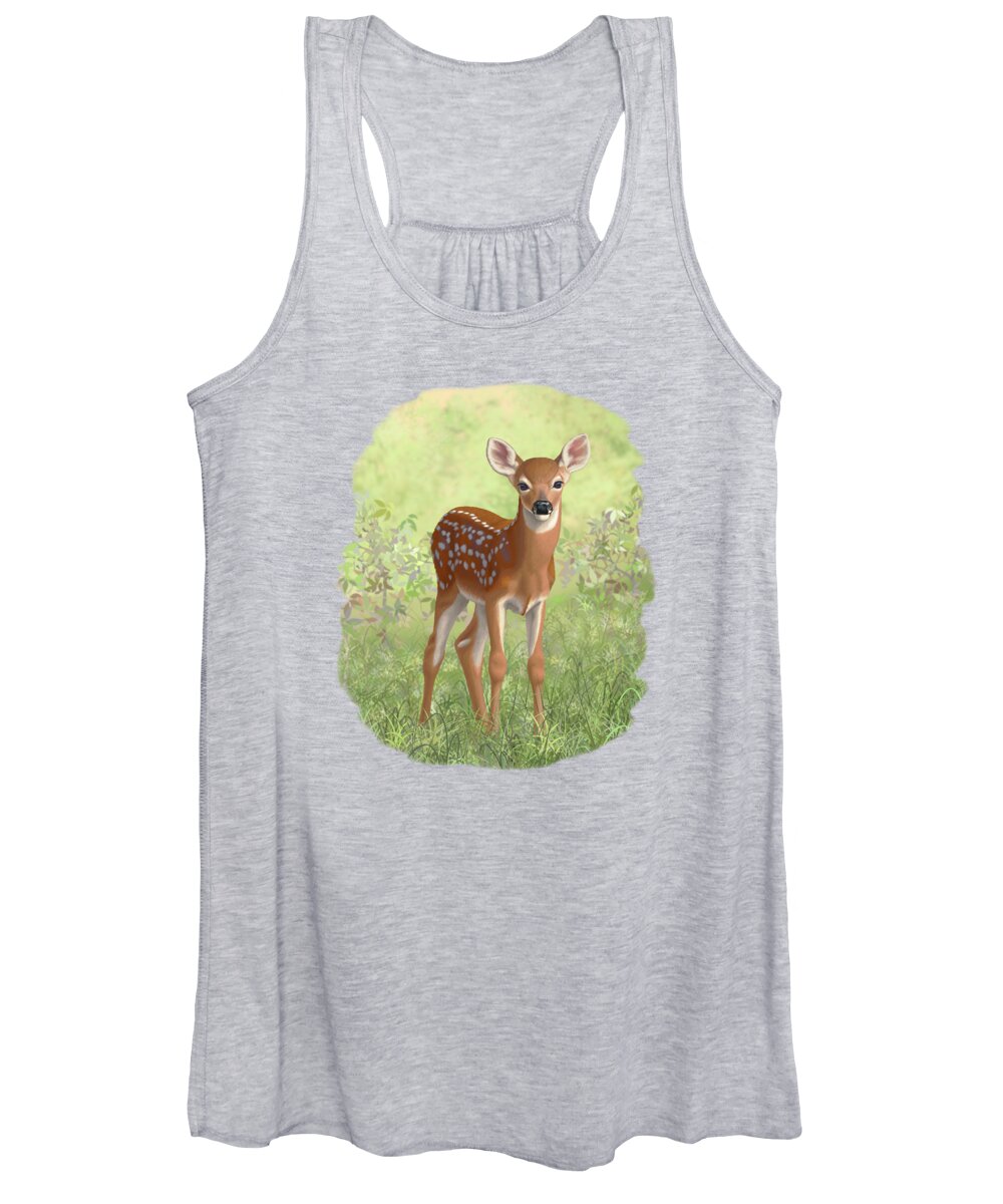 Deer Women's Tank Top featuring the painting Cute Whitetail Deer Fawn by Crista Forest
