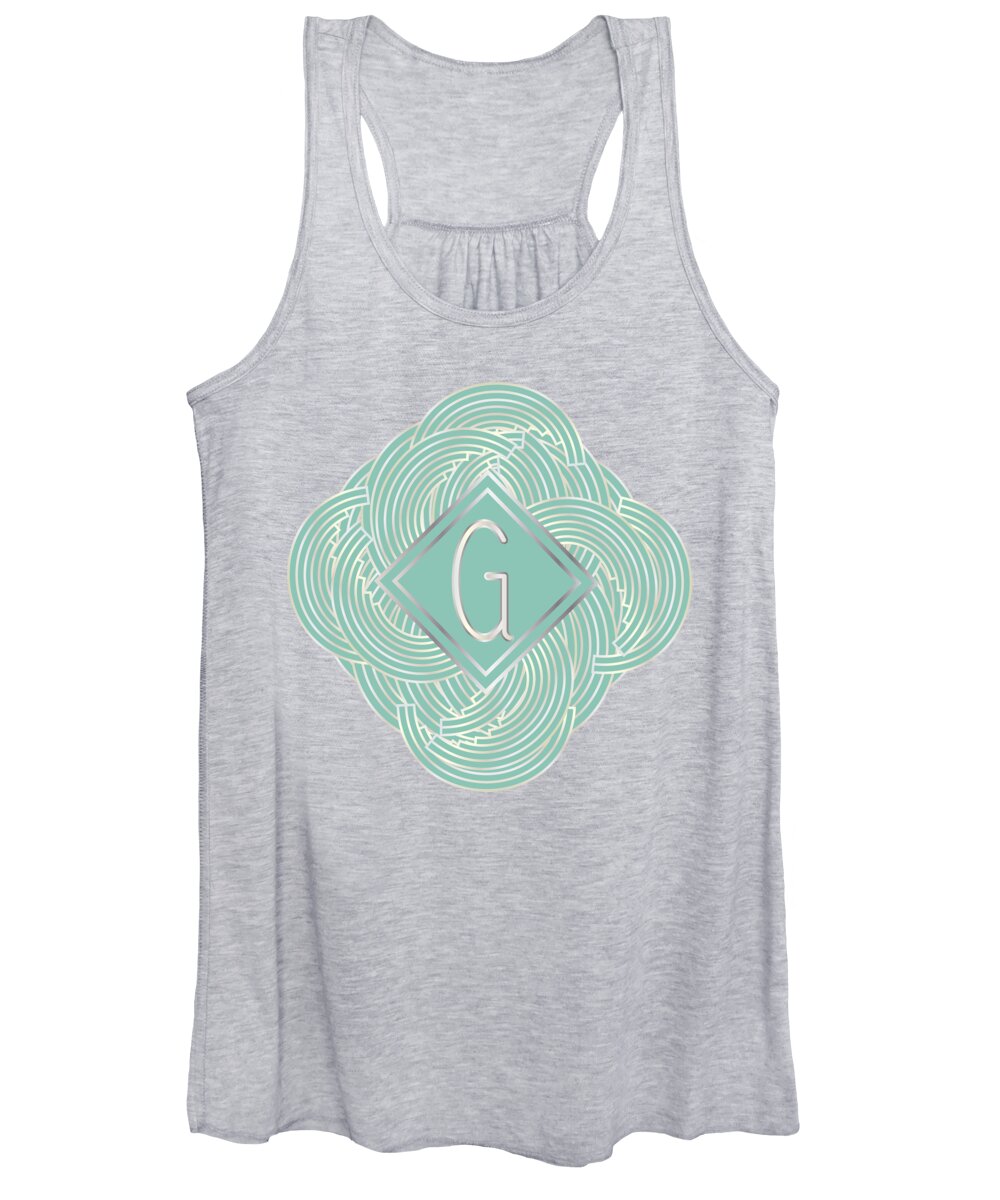 Monogrammed Women's Tank Top featuring the digital art 1920s Blue Deco Jazz Swing Monogram ...letter G by Cecely Bloom