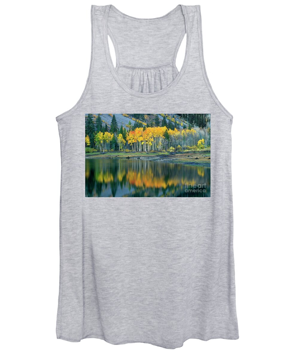 Dave Welling Women's Tank Top featuring the photograph Aspens In Fall Color Along Lundy Lake Eastern Sierras California by Dave Welling