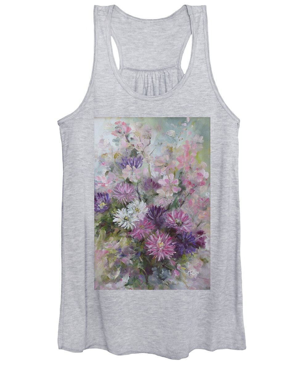 Asters Women's Tank Top featuring the painting Asters and Stocks by Ryn Shell