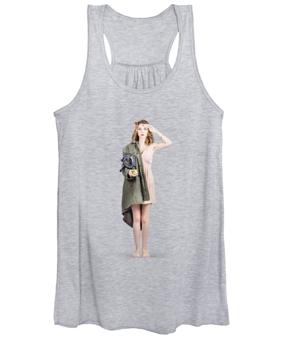 Pin Up Women's Tank Top featuring the photograph Attractive young Australian army pinup woman by Jorgo Photography