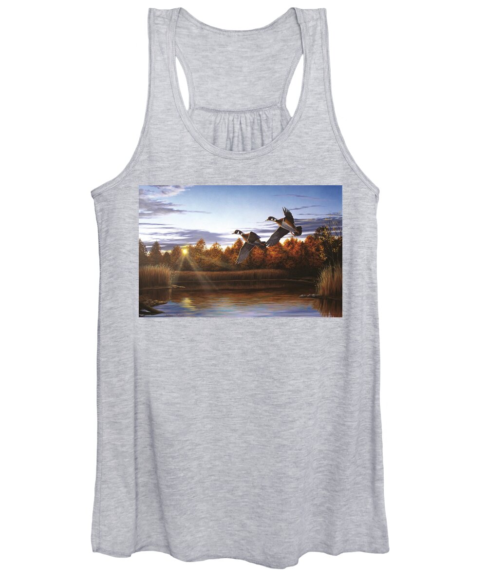 Wood Duck Women's Tank Top featuring the painting Autumn Home - Wood Ducks by Anthony J Padgett