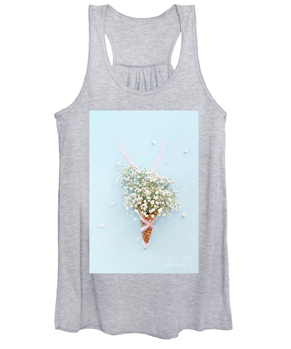 Still Life Women's Tank Top featuring the photograph Baby's Breath Ice Cream Cone by Stephanie Frey