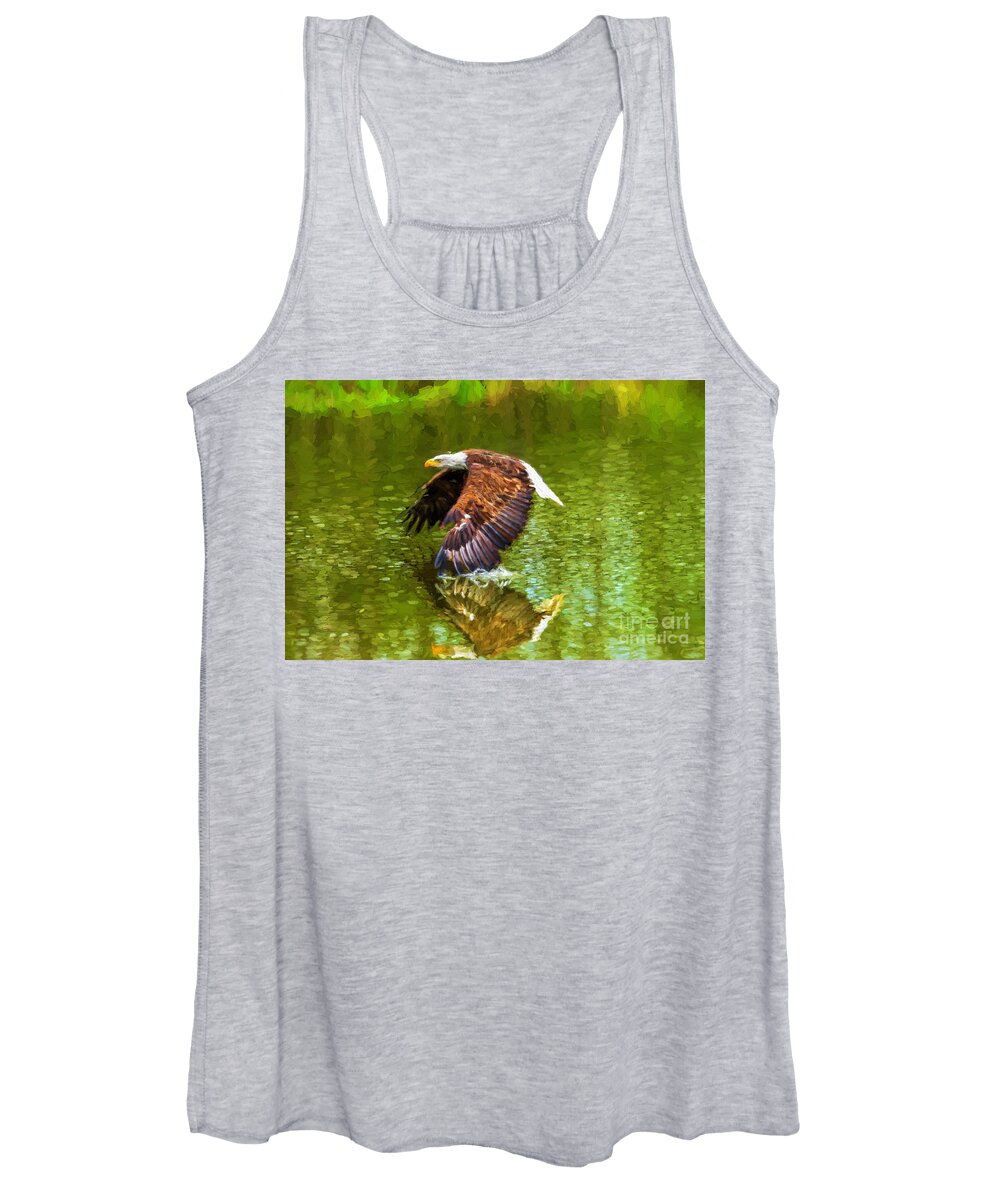 Birds Women's Tank Top featuring the photograph Bald Eagle cutting the water by Les Palenik